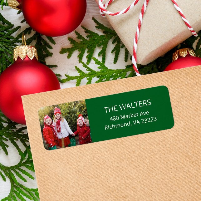 Holiday Green Custom Photo Return Address Labels (Creator Uploaded)