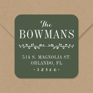 Holiday Green Family Name Return Address Square Sticker