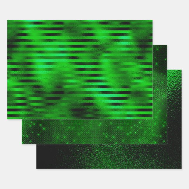 Holiday Green - Faux Foil 3 Pack Wrapping Paper Sheet (Set)