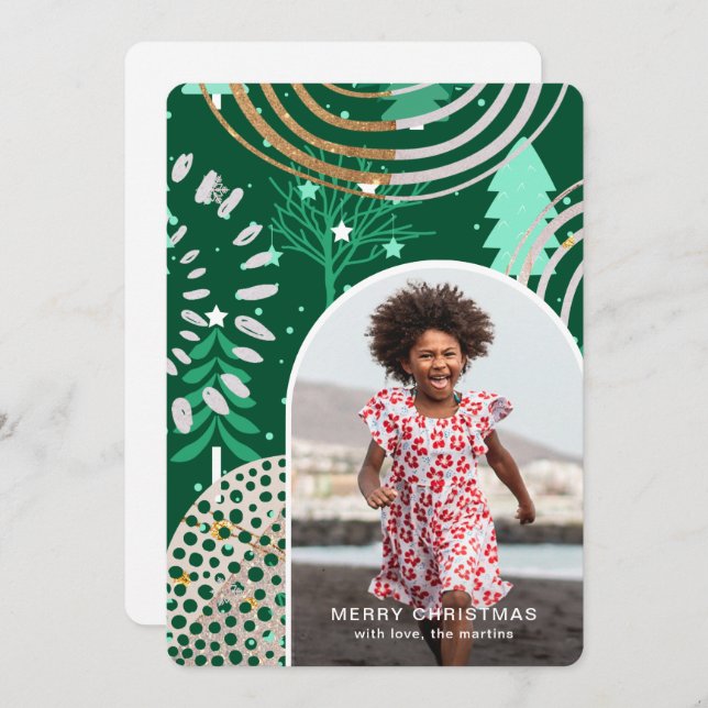 Holiday Green Merry Christmas Photo with Message (Front/Back)