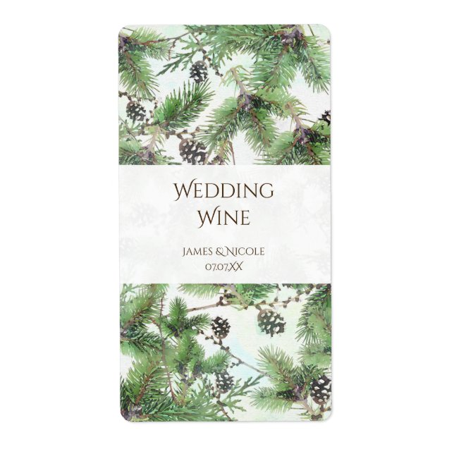Holiday Green & Pine Cones Country Wine Labels (Front)