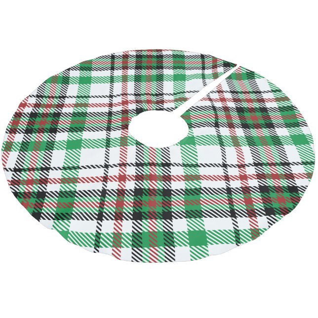 Holiday Green Plaid Pattern Brushed Polyester Tree Skirt (Angled)