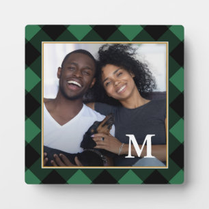 Holiday Green Plaid with Monogram Photo Plaque