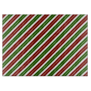 Holiday Green, Red & Gold Foil Christmas Stripes Cutting Board