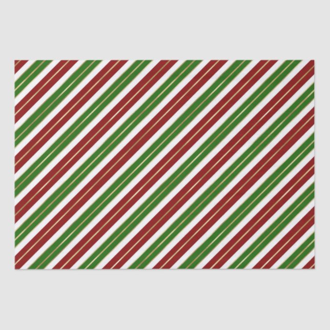 Holiday Green, Red & Gold Foil Christmas Stripes Tissue Paper (Front)