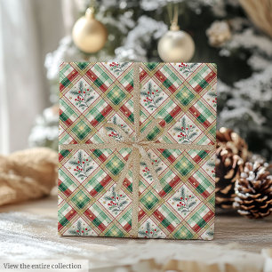 Holiday green & red watercolor checkered wrap roll wrapping paper