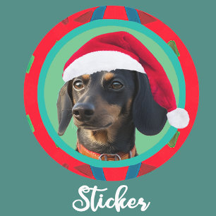 Holiday Green Red Your Dog or our Dachshund Photo  Classic Round Sticker