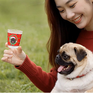 Holiday Green Red Your Dog Photo-Add Our Santa Hat Shot Glass