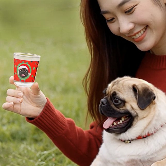 Holiday Green Red Your Dog Photo-Add Our Santa Hat Shot Glass (Creator Uploaded)