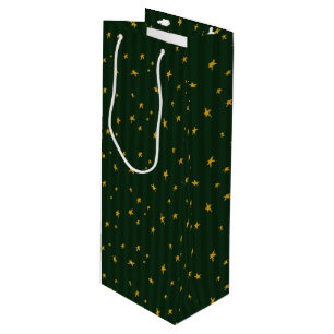 Holiday Green Yellow Star Stripe Christmas Wine Gift Bag