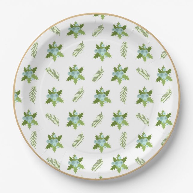 Holiday Greenery and Berries Christmas Plate (Front)