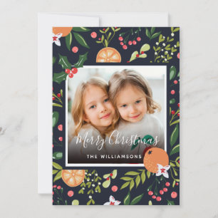 Holiday Greenery and Citrus Photo Christmas Card