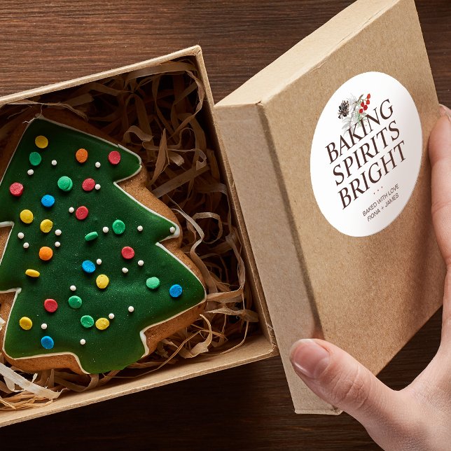 Holiday Greenery Baking Spirits Bright Classic Round Sticker (Holiday Greenery Baking Spirits Bright Classic Round Sticker)