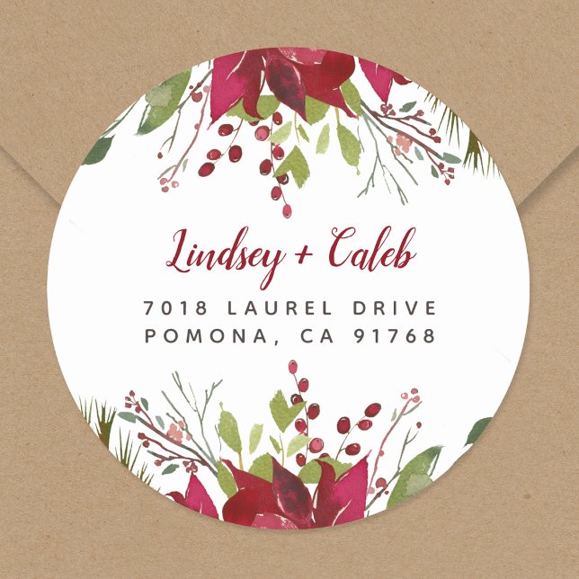 Holiday Greenery Christmas Return Address Classic Round Sticker (Creator Uploaded)