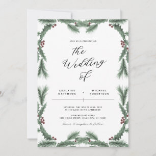 Holiday Greenery Christmas Wedding Invitation