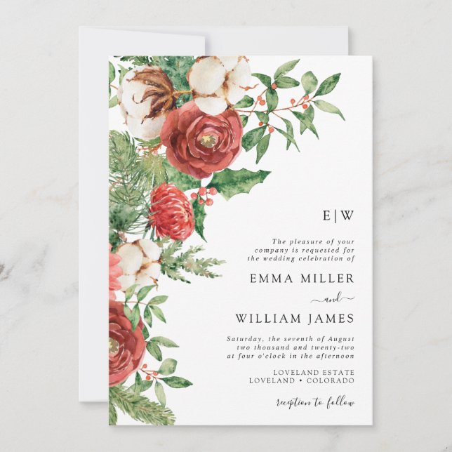 Holiday Greenery Christmas Wedding Invitation (Front)