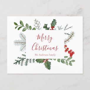 Holiday Greenery & Holly Berry Christmas Postcard