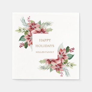 holiday greenery poinsettia christmas party napkin