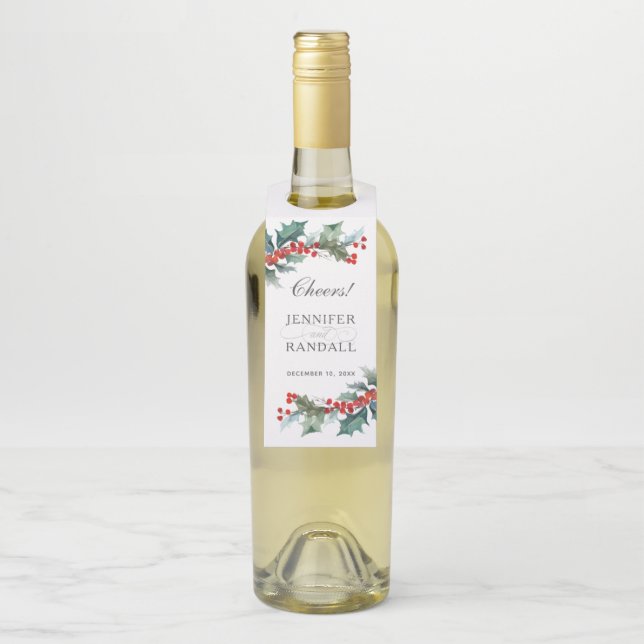 Holiday Greenery Watercolor Botanical Bottle Tag (On Bottle)