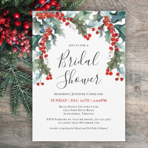 Holiday Greenery Watercolor Bridal Shower Invitation