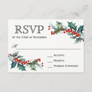 Holiday Greenery Watercolor Wedding RSVP Card