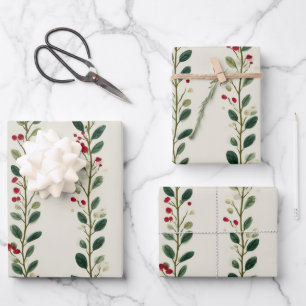 Holiday Greenery Wrapping Paper Watercolor Leave