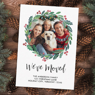 Holiday Greenery Wreath Custom Photo Moving Enclosure Card