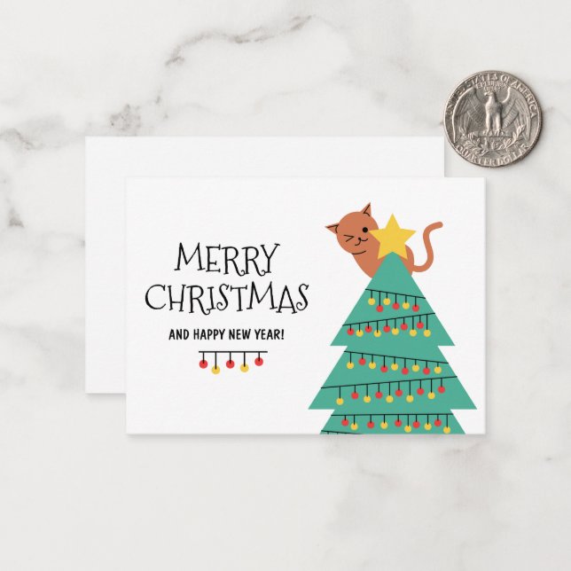 Holiday Greeting Cat Personalised Christmas Card (Front/Back In Situ)