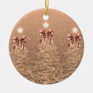 Holiday Greeting Rose Gold Christmas Trees Bows Ceramic Tree Decoration