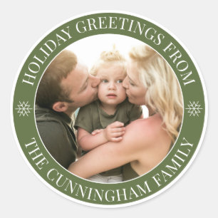 Holiday Greetings   Custom Photo Classic Round Sticker