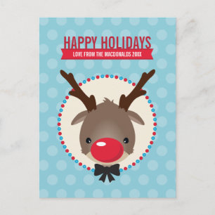 HOLIDAY GREETINGS cute red nosed reindeer rudolph