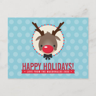 HOLIDAY GREETINGS cute red nosed reindeer rudolph Postcard