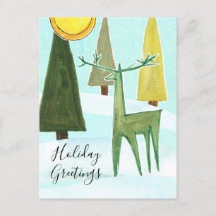 Holiday Greetings Deer Forest Mid Century Modern