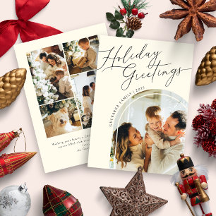 Holiday Greetings Family Five Photo Christmas Card