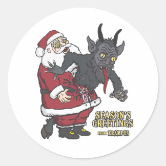 Holiday Greetings from Krampus (and Santa) Classic Round Sticker