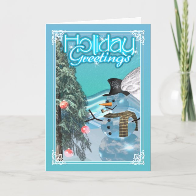 Holiday greetings from snowman with tree card (Front)