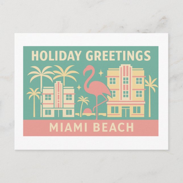 Holiday Greetings Miami Beach Art Deco Postcard (Front)