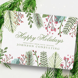 Holiday Greetings Watercolor Holly Foliage