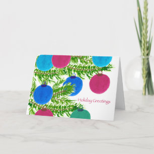 Holiday Greetings with Ornaments and Pine Boughs Card