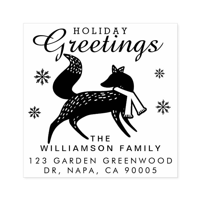 Holiday Greetings | Woodland Christmas Fox Address Rubber Stamp (Imprint)