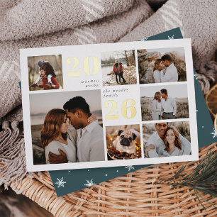 Holiday Grid   Modern Photo Collage Foil Card