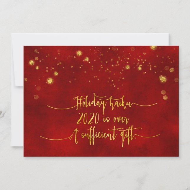 HOLIDAY HAIKU CARD | Red Gold Foil Script Funny (Front)
