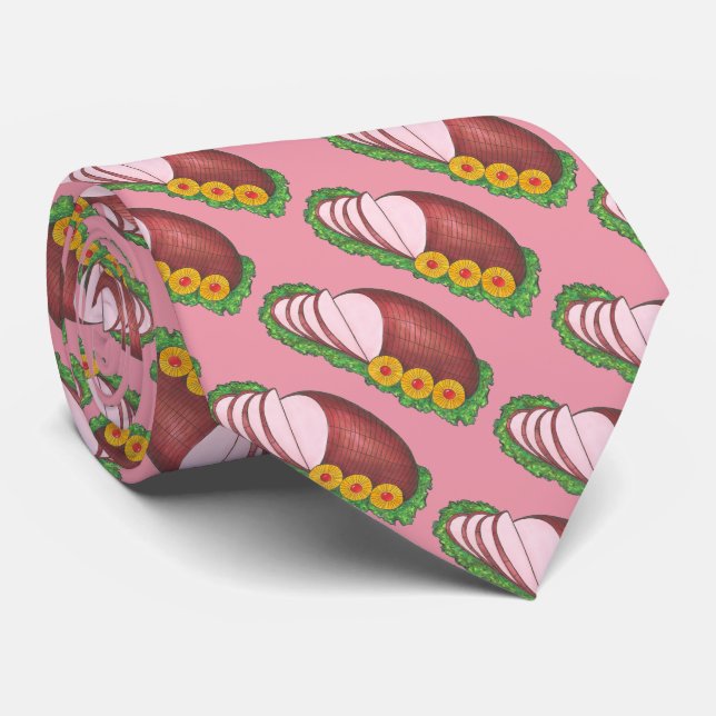 Holiday Ham Christmas Easter Dinner Food Print Tie (Rolled)