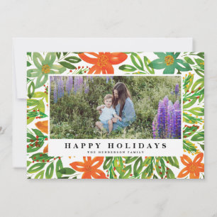 Holiday & Hand Painted Flowers Photo Card