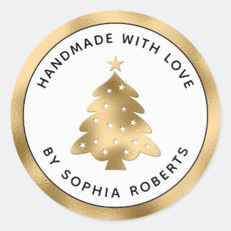Holiday Handmade with Love Holly and Gold Marble C Classic Round Sticker