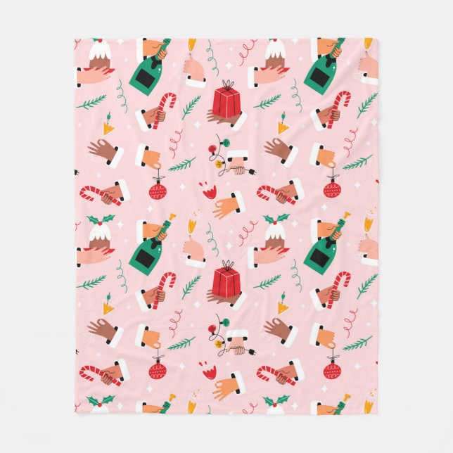 Holiday Hands Festive Celebration Pattern Fleece Blanket (Front)