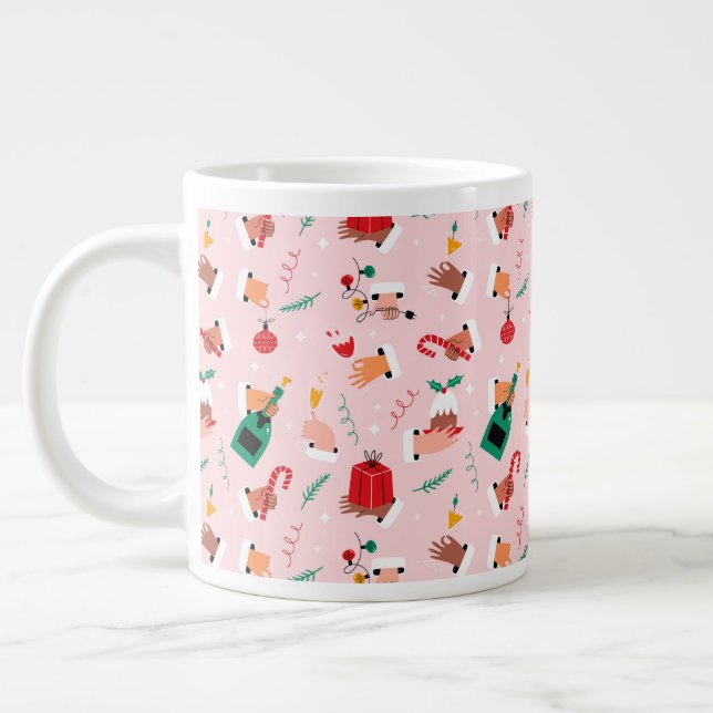 Holiday Hands Festive Celebration Pattern Large Coffee Mug (Left)
