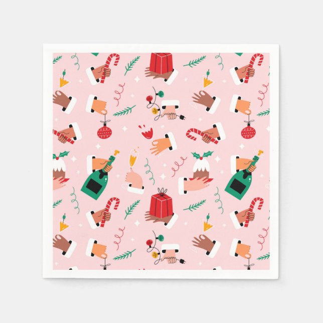Holiday Hands Festive Celebration Pattern Napkin (Front)