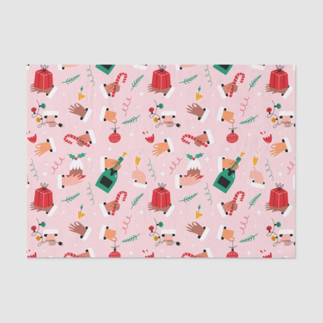 Holiday Hands Festive Celebration Pattern Tissue Paper (Front)