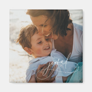 Holiday Handwriting Joyful Minimalist Photo Magnet